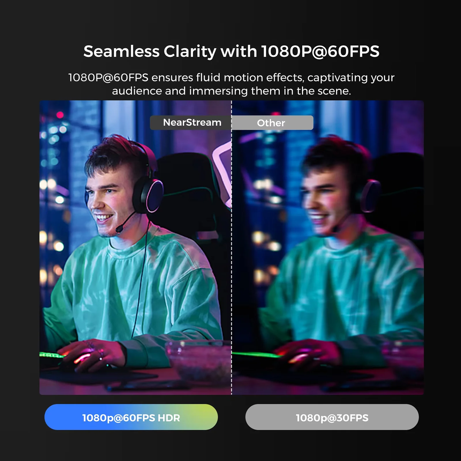 Nearstream 4K Webcam HDR 1080P@60FPS Noise Canceling Mic 45°-95°Adjustable FOV Auto Focus AI Framing for PC