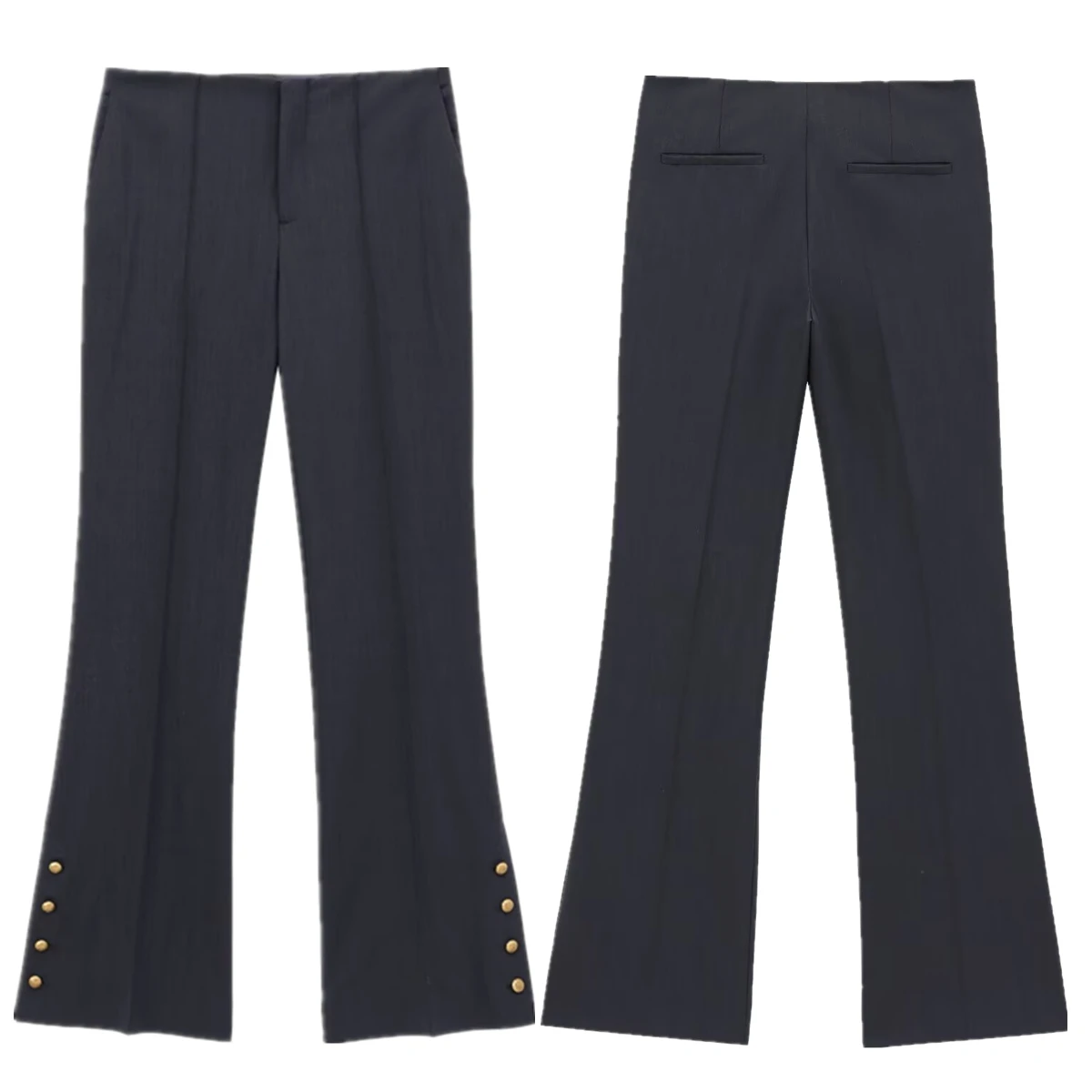 

Jenny&Dave French Fashion Button Decoration Flare Pants Suit Pants Women Casual Trousers Minimalist Coummuter Pants