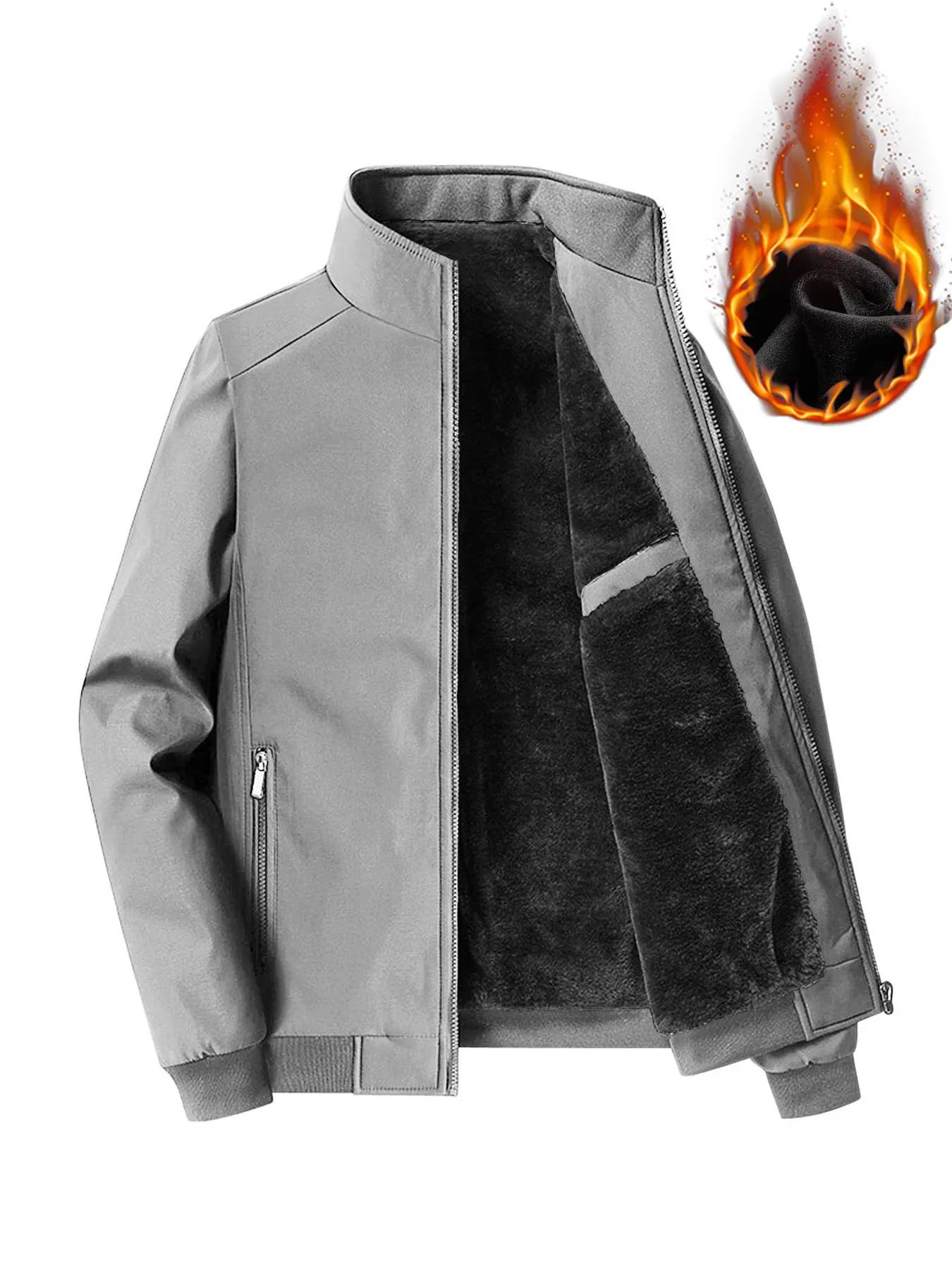 

Winter Men's Fashionable Casual Cotton Jacket Outdoor Sports Casual Warm Fleece-Lined Coat Men's Solid Color Stand Collar Thickened Jacket Cotton Clothing