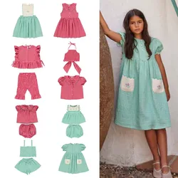 BEBE Set for Girls 2025 Summer New Children's Plaid Top Shorts Set Flower Short Sleeve Dress for Kids