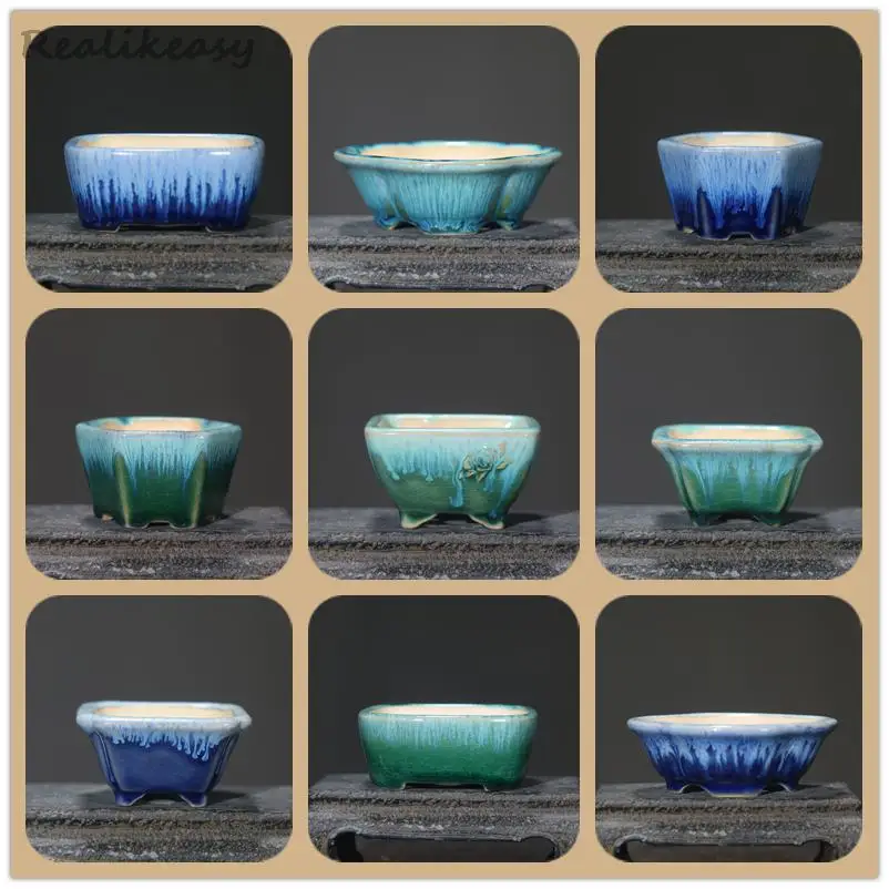 Purple Sand Flower Pot Mini Bonsai Pot Chinese style Potting Flowing Glaze Pot Kiln Transformed Ceramic Small Flower Pot LF170