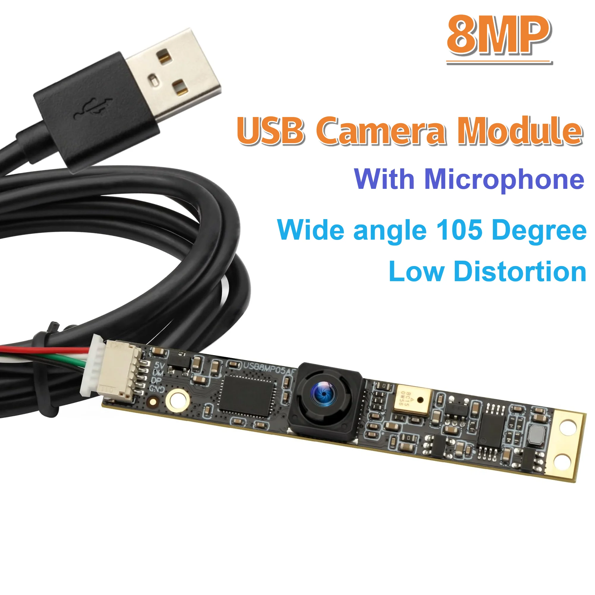 ELP 8MP USB Camera Module Wide Angle 105° Microphone 4K Lightburn Camera for Laser Engraver Mini Strip for Raspberry Pi Laptop