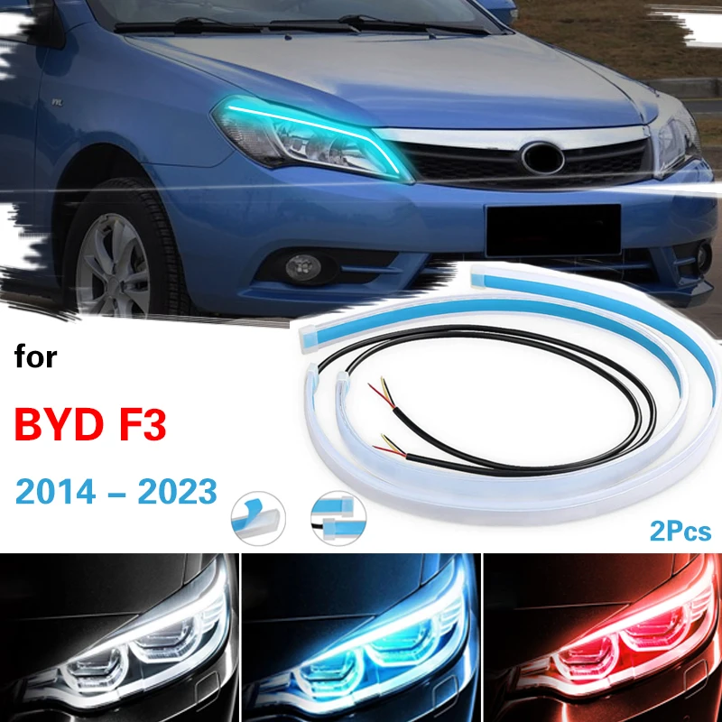 

2pcs 12V Car Daytime Running Light Flexible Waterproof Flow DRL LED Strip Auto Headlights Turn Signal Lamp For BYD F3 2014-2023