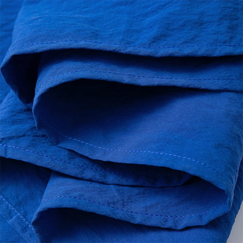 فستان حريري نسائي 76% حرير التوت 24% نايلون أزرق ملكي اللون شق الرقبة فانوس كم قصير طول الركبة قميص فستان M1320