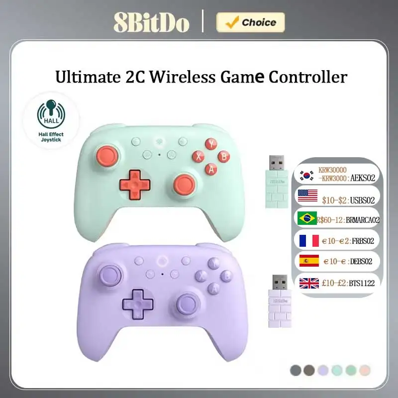 Controller di gioco wireless 8BitDo Ultimate 2C, gamepad con effetto Hall per PC, Windows 10, 11, Steam Deck, Raspberry Pi, Android