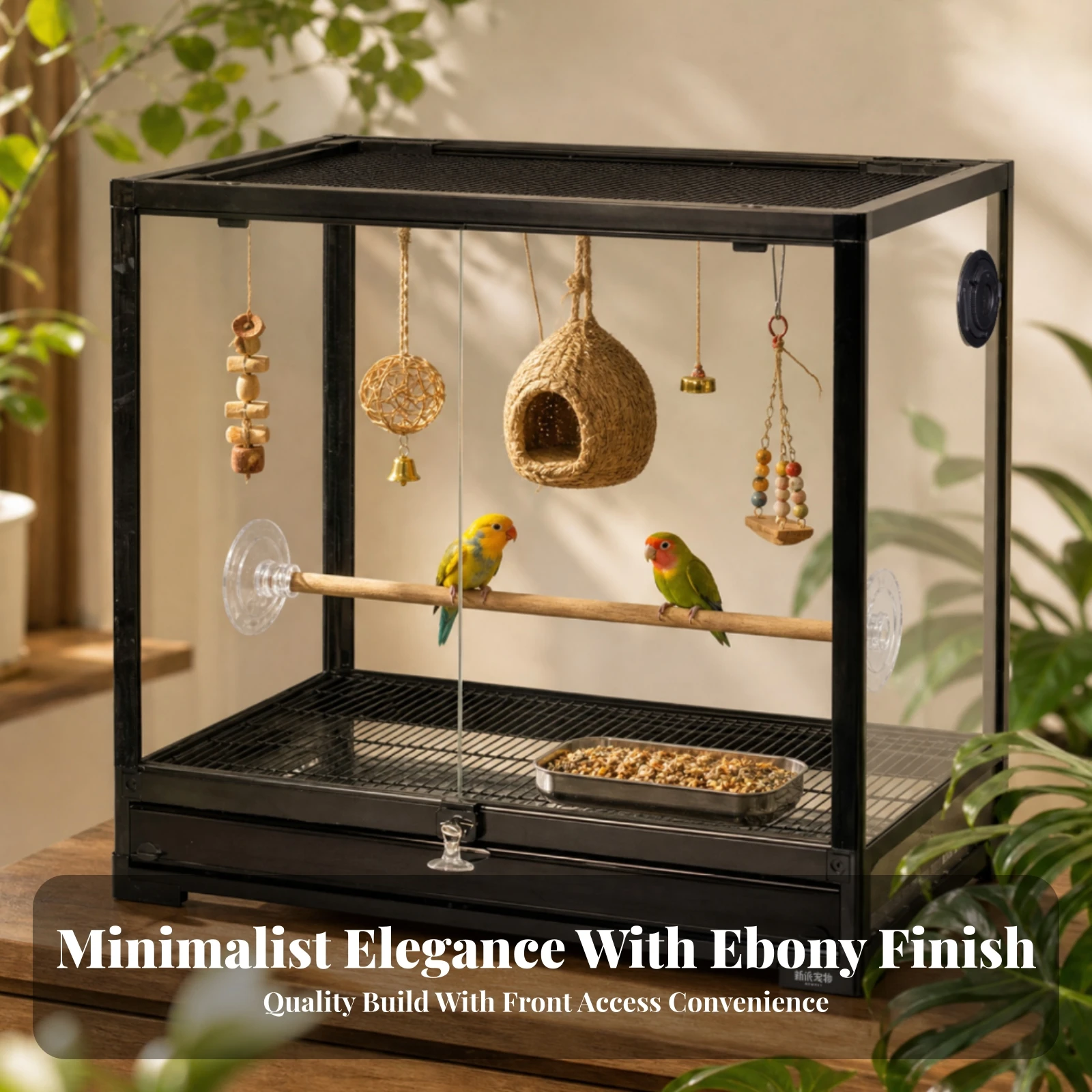 Glass Bird Cage Modern Rectangular Bird Cage Birdcage Easy-toPetClean Enclosure Spacious for Living Room, Home