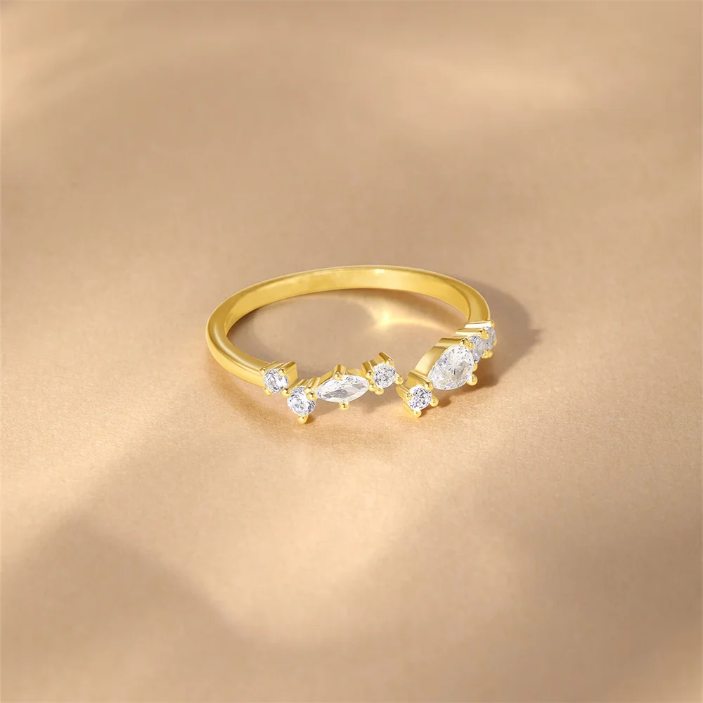 CANNER 925 Silver Sweet Four Leaf Flower Rings For Women 18K Gold Adjustable Zircon With Super Sparkling Star Points Ins Gift