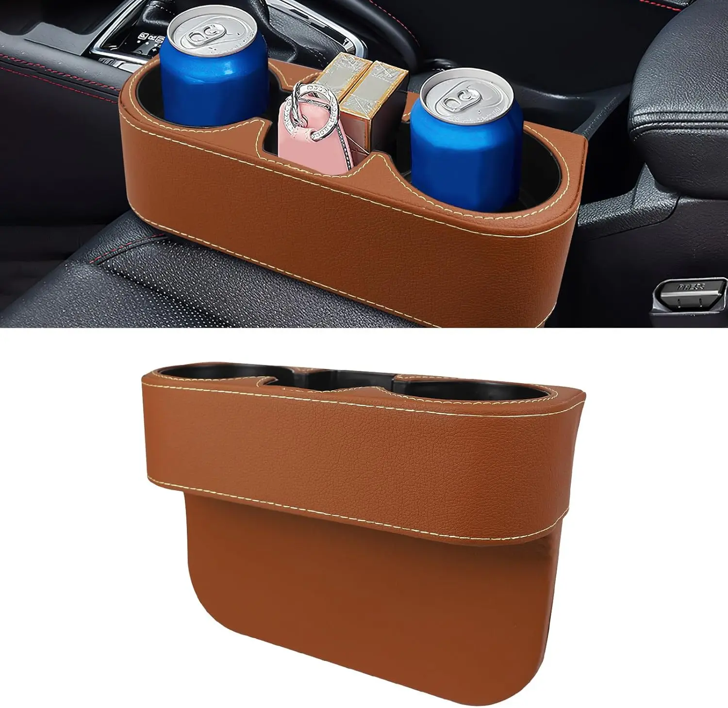 

Автомобильный подстаканник, многофункциональный автоматический держатель для напитков, ящик для хранения наполнителя зазоров, кожаный органайзер для автомобильного сиденья с подстаканником, универсальный