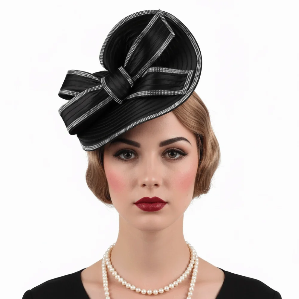 

Retro Exquisite Vintage Fascinator Hat Elegant Bowknot Hair Band Bow Rhinestone Headband Top Hat Sweet Masquerade Hair Band Lady