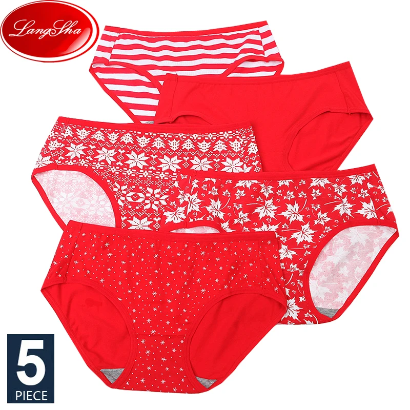 

LANGSHA 5Pcs/Set Cotton Panties Women Luck Red Seamless Underwear Girls Breathbale Comfort Briefs Soft Female Size XXL Underwear