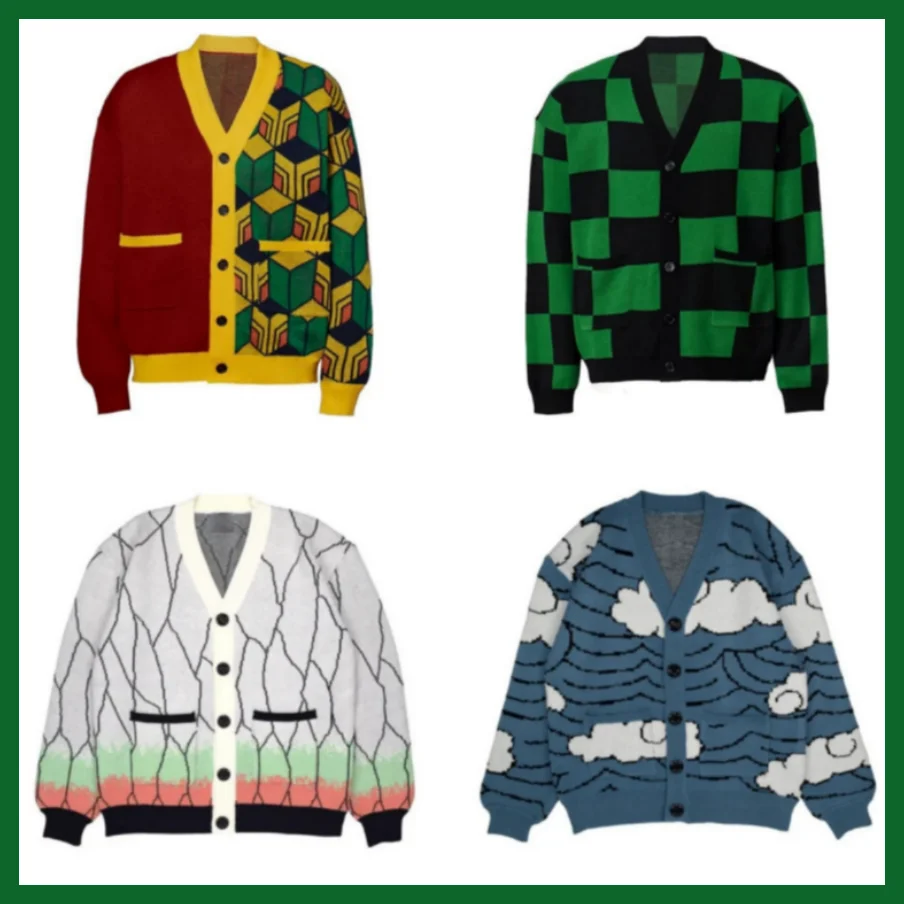 

Demon Slayer Tanjiro Kamado аниме вязаный кардиган свитер унисекс теплая куртка с v-образным вырезом для косплея Хэллоуин Рождественский подарок аниме фанат