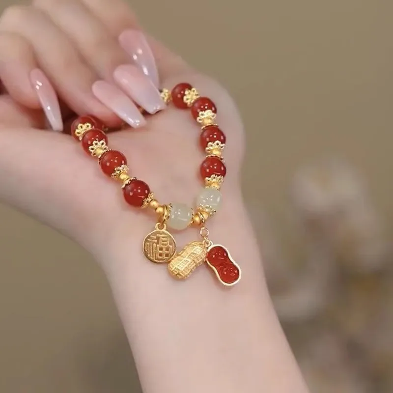 Imitation Hetan Jade Bracelet Ancient Style Blessing Card Fu Lu Special-Interest Design Egance Retro All-Match May Good Thing