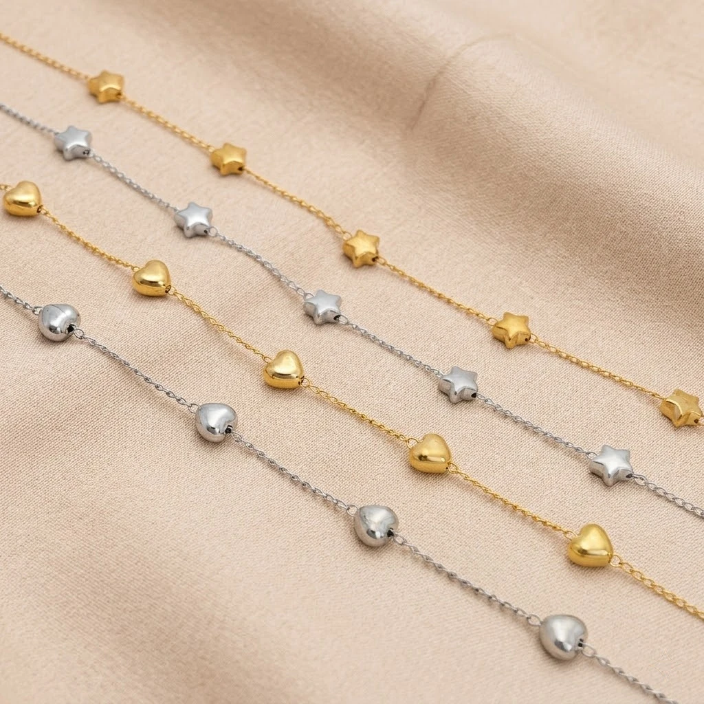 1meter 6mm Heart Star Beads Chain with Brass Gold Cable Link Jewelry Chain for  Making Bracelet Necklace Sewing DIY Crafts view 4