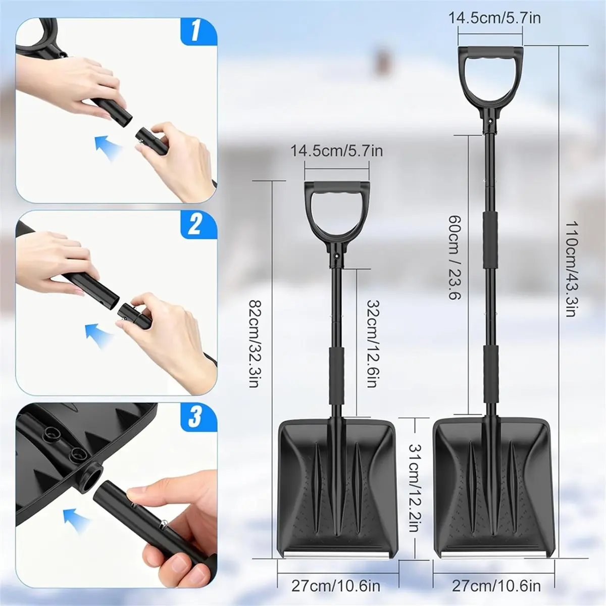 DT35BG Snow Shovel, Snow Shovel for Driveway with Assist D-Handle and 11-Inch Blade,42-Inch Adjustable Portable Survival Shovel