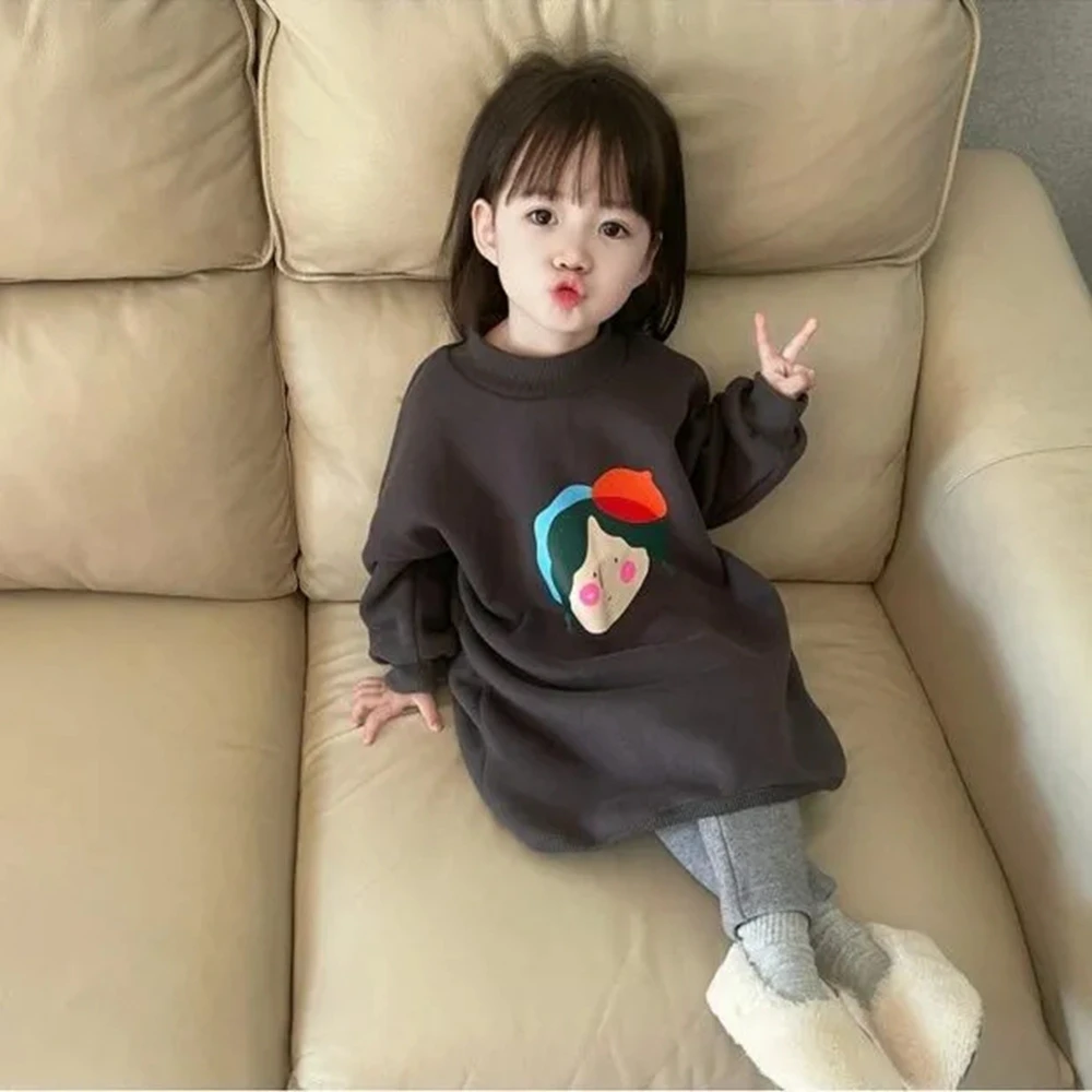 2-12 Years Kids Velvet Sweatshirts Dreses for Girls Warm Pullover Long Hoodies Toddler Baby Fall Casual Dress Outfits Children