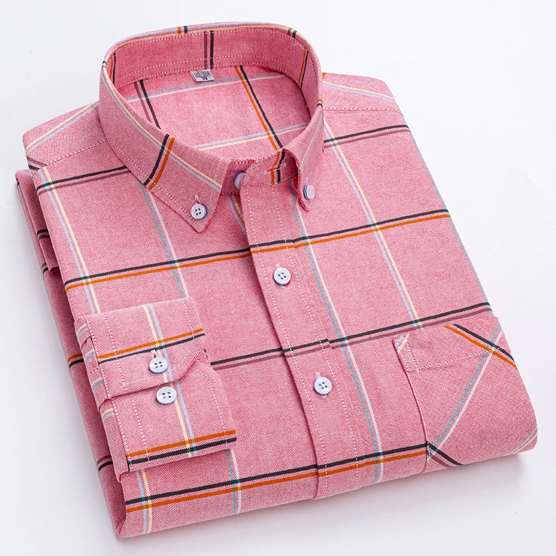 

New Men's Social Shirts Plaid Stripe Fashion For Male Shirt Long Sleeve Cotton Oxford Casual Man Shirt Single Size 4XL 3XL 2XL