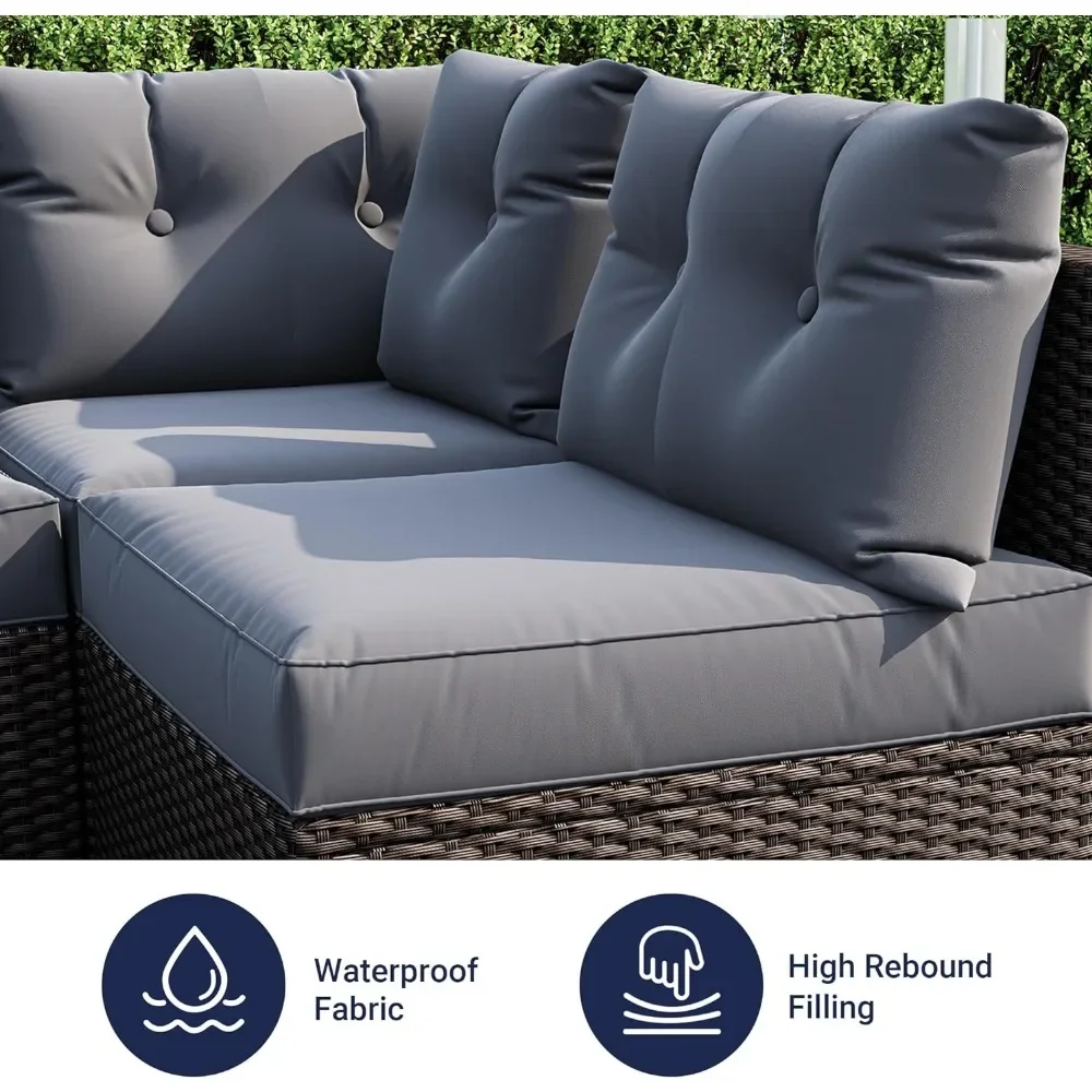 7 Stück Terrassen sofa Set Gartenmöbel Schnitt Allwetter Korb Rattan mit Rücken kissen, Gartens ofa Gespräch grau