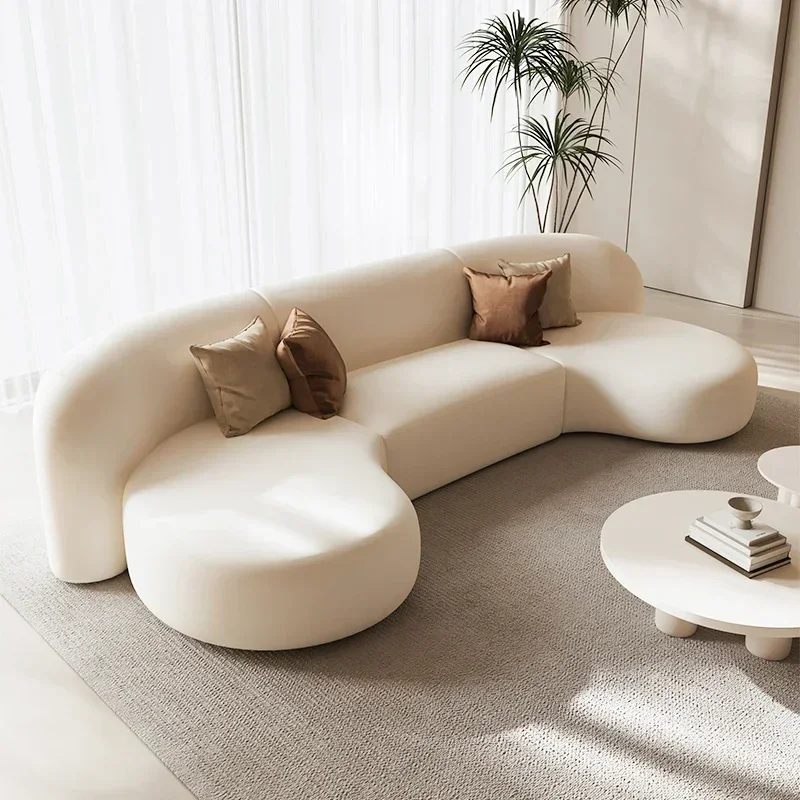 curved special-shaped sofa, small apartment living room Italian minimalist corner, sitting area reception