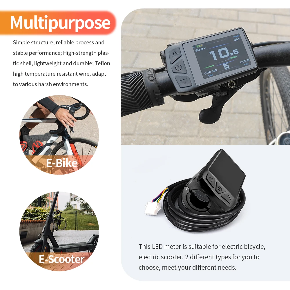 شاشة KT TF01U مناسبة لوحدة تحكم KT مع منفذ شحن USB 24 فولت/36 فولت/48 فولت دراجة كهربائية ملونة شاشة LCD TFT Ebike Par