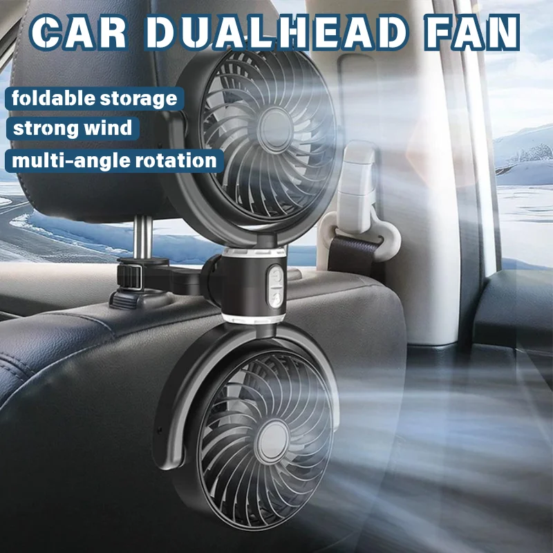 Universal Quiet Car Dual Fan USB Charging Adjustable Angle Double Head Cooling Fan Vehicle Headrest Mount Summer Air Cooler