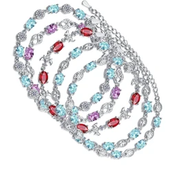 Ruby Blue Topaz Bracelets Female Real S925 Silver Sapphire Color Gemstone Bracelet for Student Girl Birthday Gift