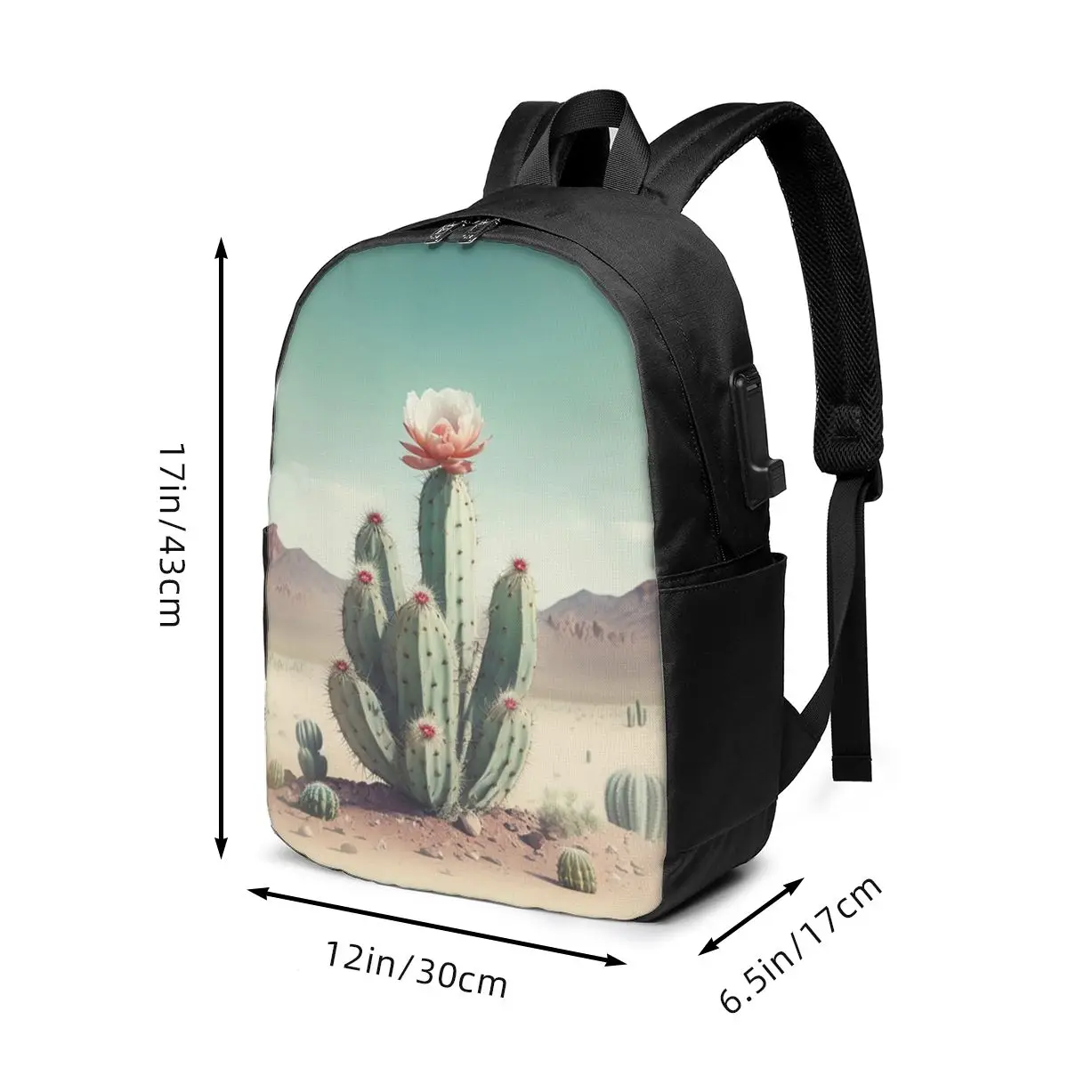 Cactus And Flower Desert Scenery Backpack Travel Notebook Bag Computer College Student School Bag Laptop Shoulder Bags Men Women