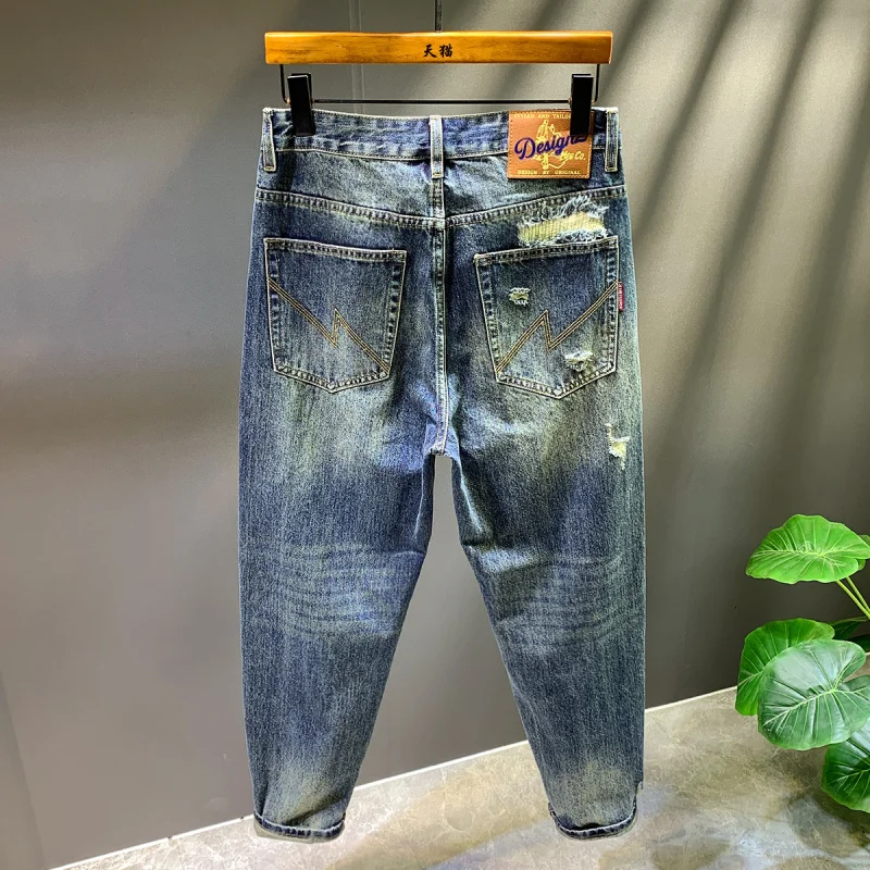 Осень/зима 2022, новые мужские модные джинсы с нашивками для пирсинга и свободные брюки с буквенным принтом
