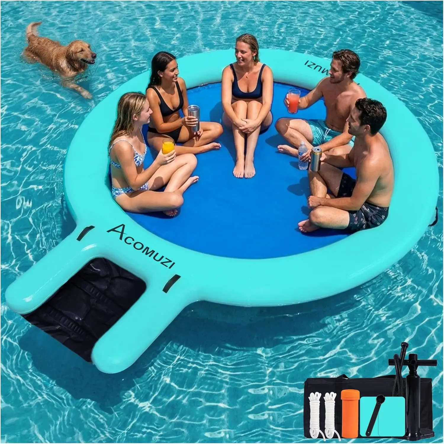 Heavy Duty Inflatable Round Floating Dock & Water Hammock, 4/6/8/10/12FT Lake Floats for Adults, Pool Float Raft for Ocean and Lake