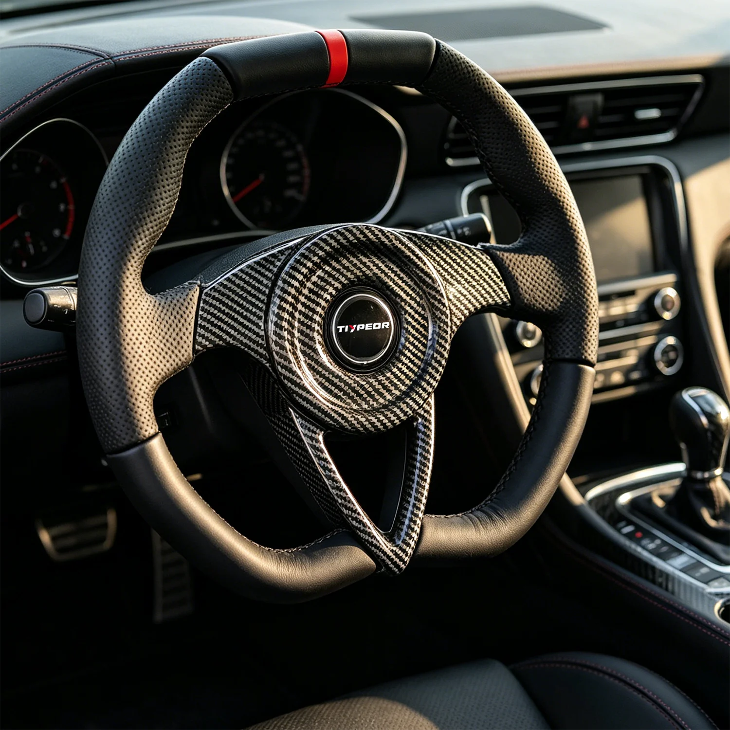 

TIYPEOR 350mm Car Steering Wheel Silver Aluminum Carbon Drift Simulation Racing Game Steering Wheel With D-shaped