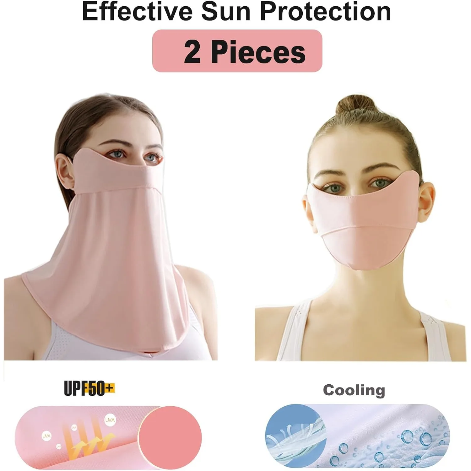 2Pcs UV Face Mask, Ice Silk Cooling Neck Gaiter + Sun Protection Face Mask, Lightweight Breathable Face Cover, Washable Reusable