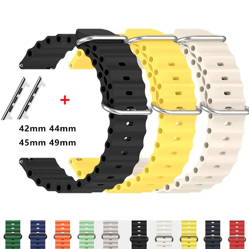 Strap For Apple Watch Band Ultra 49mm 45mm 44mm 42mm Wrist 22mm Ocean Bracelet+Metal Connector Bracelet iWatch 3 4 5 6 7 8 9 SE