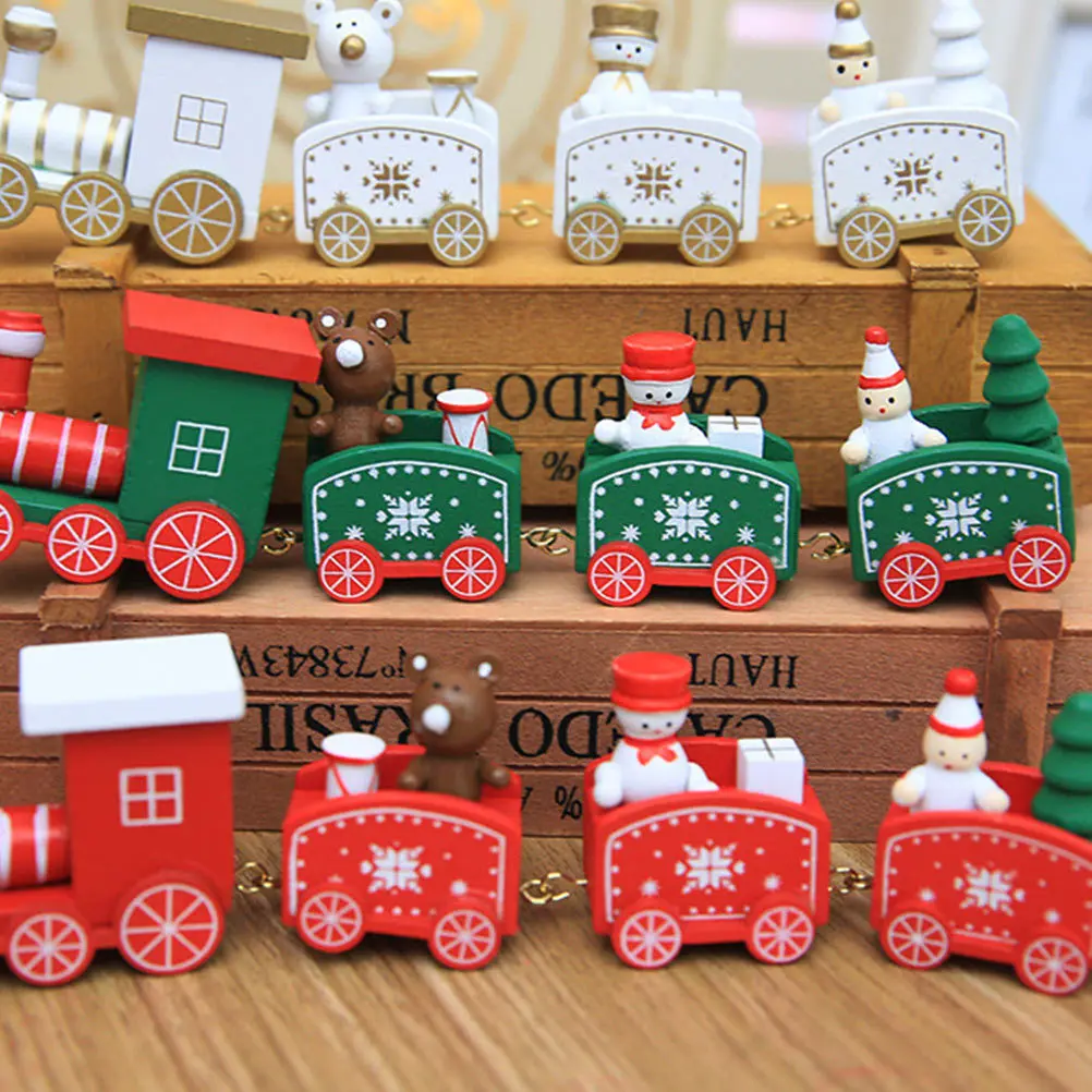 

1pc Wooden Christmas Decoration Small Decor For Kids Cognitive Xmas Train Ornament Desktop Holiday Party Home Garden Display
