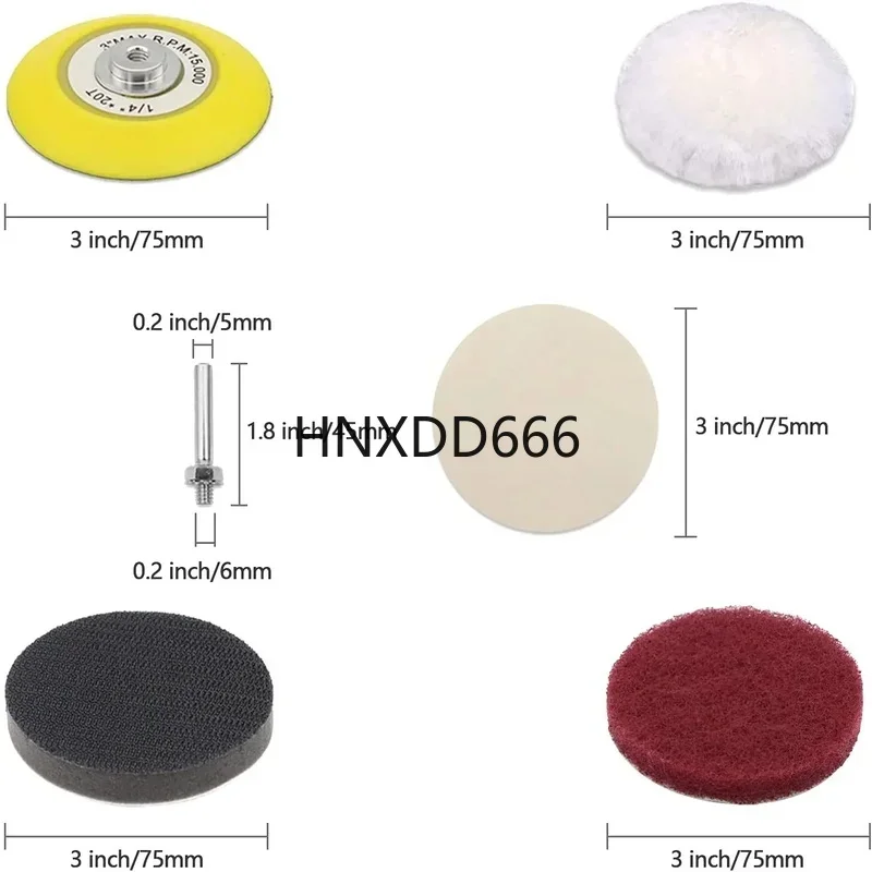 39 Piece 3 Inch Headlight Restoration Kit with Polishing Sanding Discs, Backing Pad, Scouring Pads, and Wool Buffer Pads