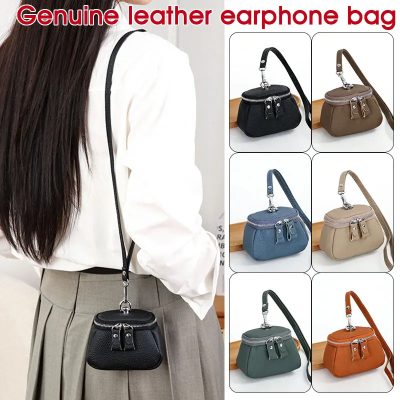 Genuine Leather Mini Crossbody Bag Compact Coin Purse / Lipstick Holder / Makeup Pouch / Earphone Organizer for Wome