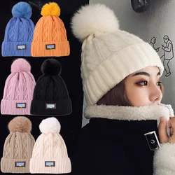 Winter Female Plush Knitted Beanies Hat Fur Pom Thicken Fleece-lined for Women Girl's Warm Hats Outdoor Woolen Thermal Gorro Cap