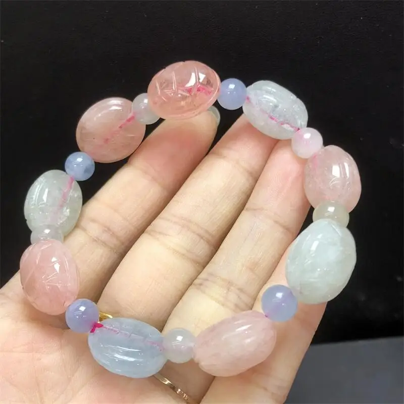

13MM MNatural Morganite Tortoise Shell Bead Bracelet Yoga Reiki Healing Stretch Bangles Female Holiday Gift 1PCS