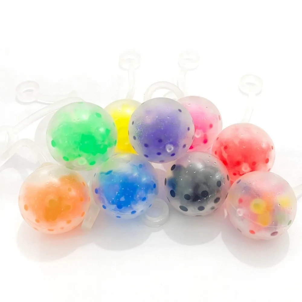 10PC Fun TPR Finger Bounce Balls Multi-color Yo-Yo Squeeze Sensory Toys with Rope Water Bead Jumping Balls Gift