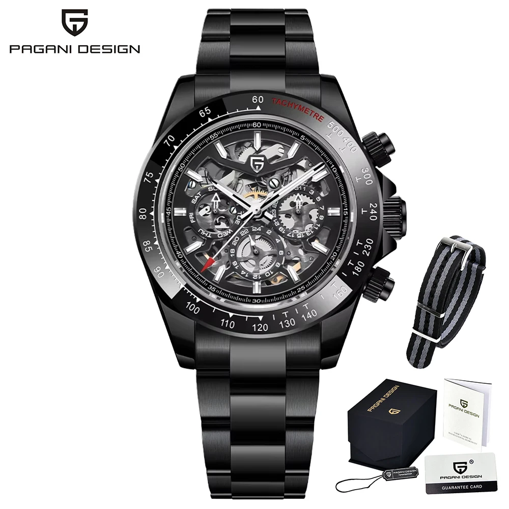 PAGANI DESIGN Automatisch mechanisch herenhorloge Roestvrij staal Waterdicht Sport 10Bar Luxe vrijetijdshorloge voor heren Reloj Hombre