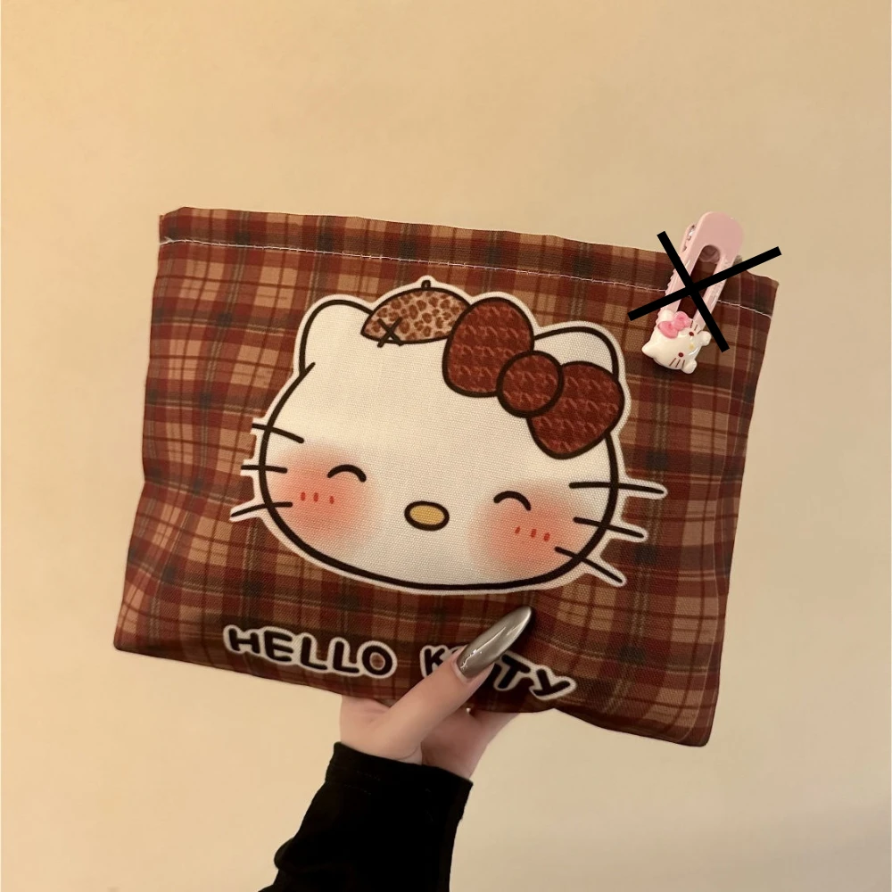 Hello Kitty Handbag Miniso Cute Powder Blusher Printed Makeup Bag Cartoon Canvas Travel Large Capacity Portable Storage Bag