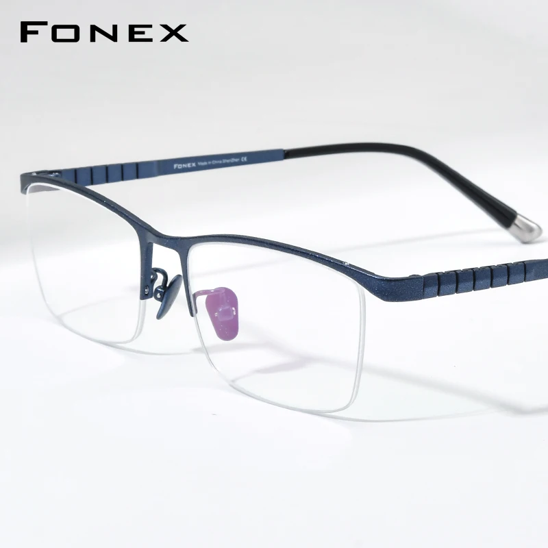 FONEX Pure Titanium Eyeglasses Frame Men New Brand Design Square Glasses Half-Rim Semi-Rimless Japanese Ultralight Eyewear 85640