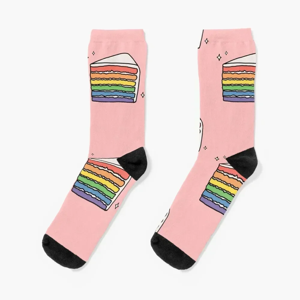 Rainbow cake slice Socks Run funny gift Mens Socks Women's