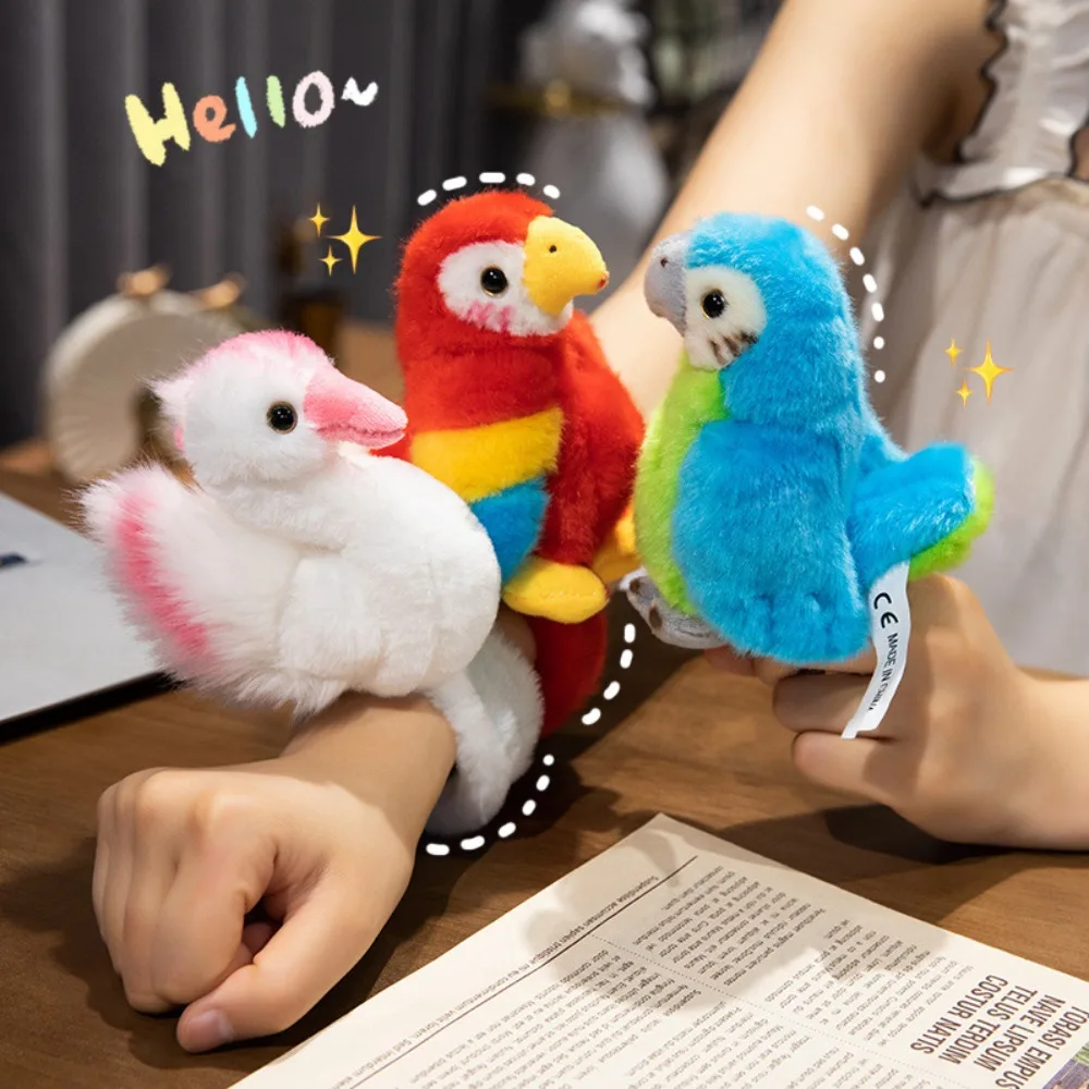 New Kawaii Parrot Slap Snap Wrap Animal Cartoon Home Decor Wristband Bracelet Gift Interactive Toy Plush Hand Ring