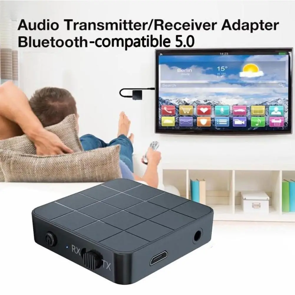 Penerima Audio pemancar Bluetooth 5.0, adaptor nirkabel Stereo Dongle USB Jack AUX 2 IN 1 RCA 3.5MM untuk Headphone TV PC Mobil