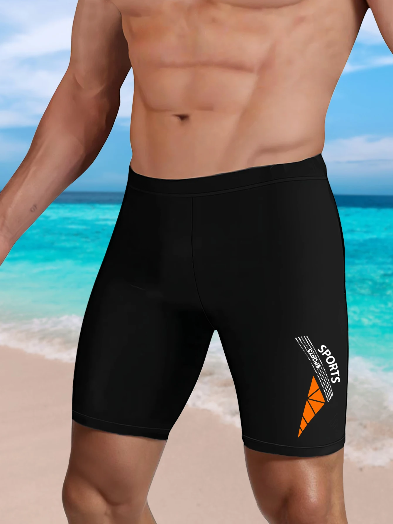 Drawstring Waist Men Printed Tight Swim Trunks, Skin-Friendly Quick Dry Swimwear, Practical Beach Shorts for Seaside Trip Pool L