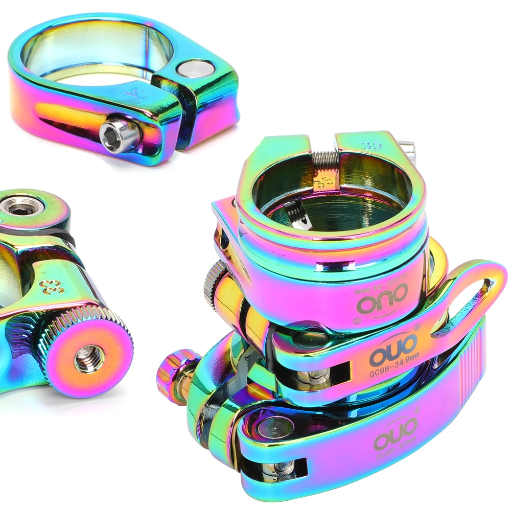 OUO Saddle Clamp Seatpost Pipe Clamp Rainbow Colorful Seat Pin Clamp 28.6/31.8/34.9mm Close Seatpost Mtb Post It Bicycle Parts