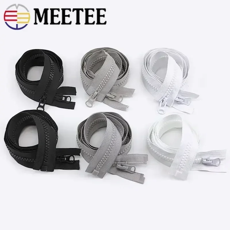 Meetee 8# Resin Zippers 15/20cm Close-end 60-500cm Open-end Long Auto Lock Zip for Coat Bags Tent Zipper Repair Sewing Accessory