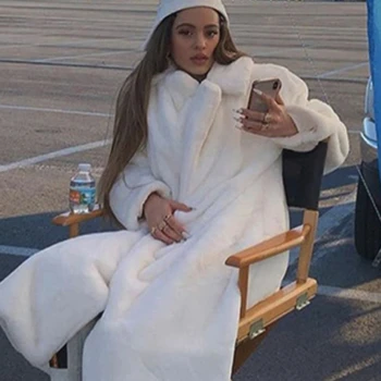 Manteau en fausse fourrure de lapin pour femme, épais et chaud, ample, à revers, nouvelle collection hiver 2023