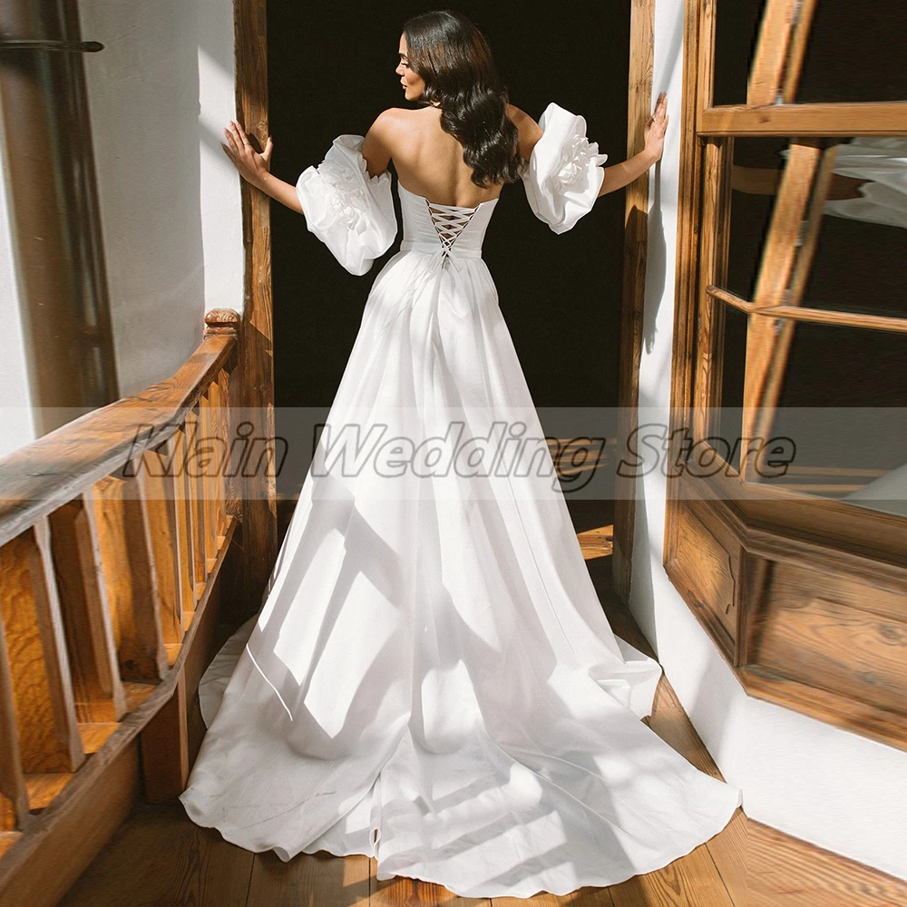 Weilinsha abnehmbare Puff ärmel Boho Brautkleid für Frauen sexy Schatz Seite geteilt Satin eine Linie Brautkleider nach Maß