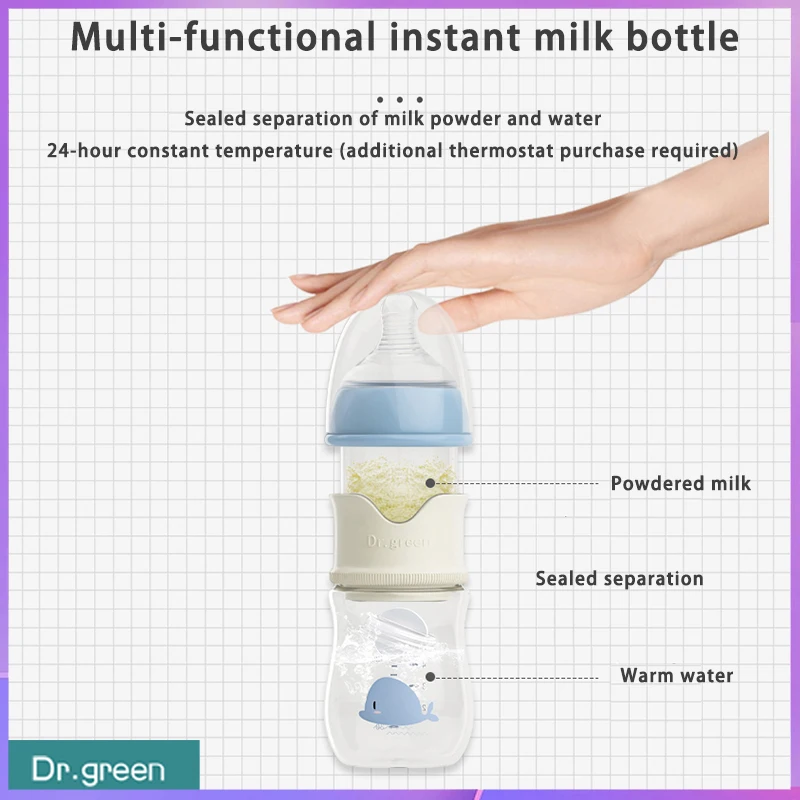 

Dr.Green Newborn Baby Bottle Glass 150ml/240ml Wide Mouth Bottle Sealed isolation Fast milk filling Removable/Washable Bottles