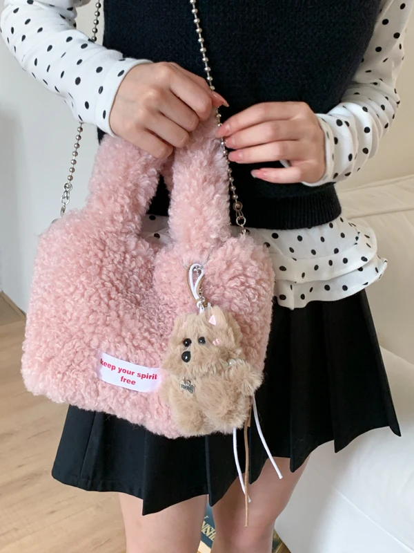 

Милая пушистая женская сумка, новинка 2025, осень-зима, модная сумка через плечо, молодежная сумка с магнитной застежкой